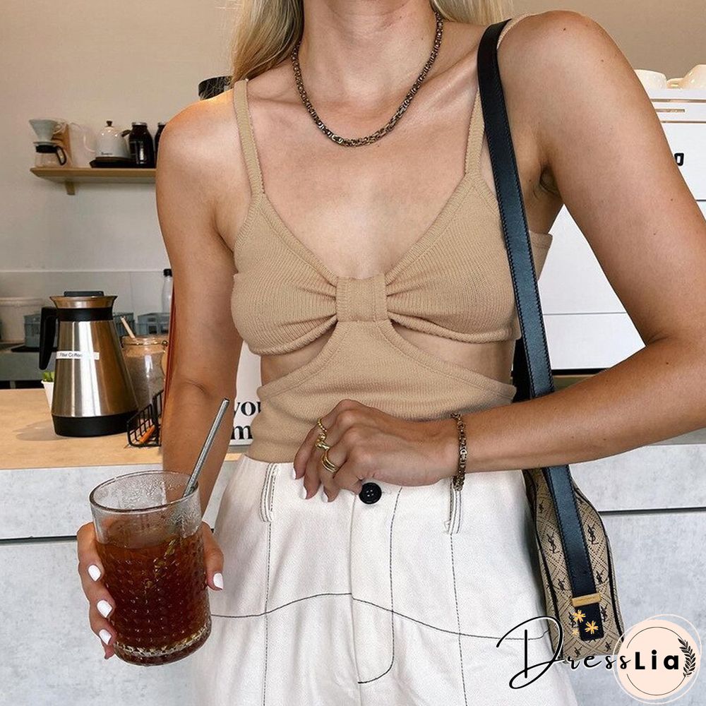 Fashion Sexy Hollow Out V Neck Solid Rib Knit Female Camisole New Summer Casual Slim Stretch Basic Wild Women Crop Top