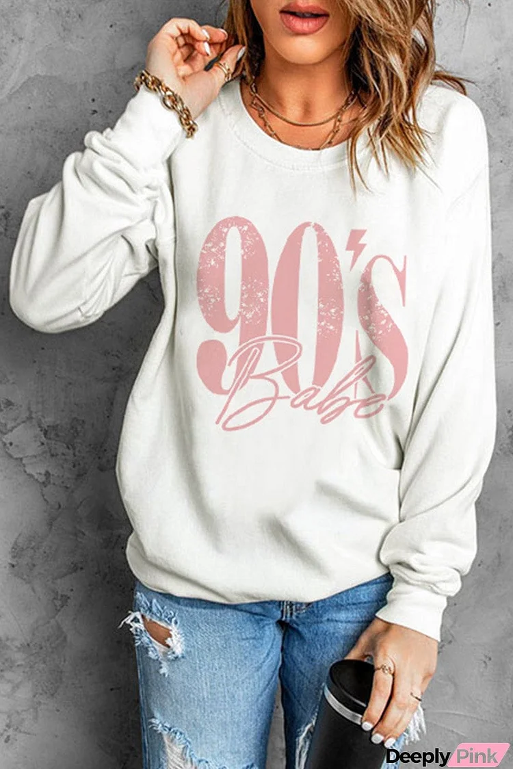 Beige Babe 90's Print Long Sleeve Graphic Sweatshirt