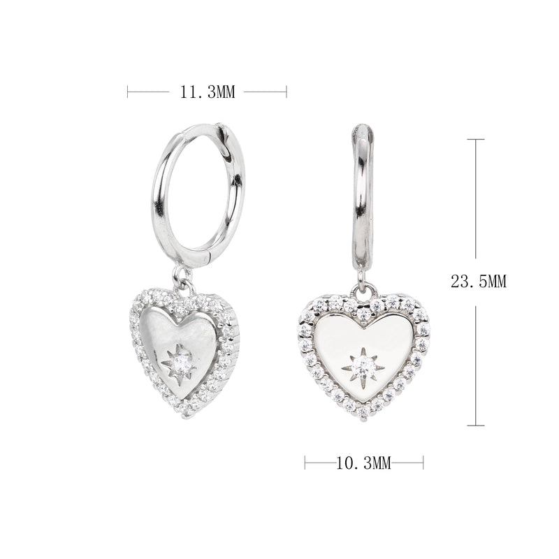 1 Pair 925 Sterling Silver Zircon Heart Shape Solid Color Drop Earrings