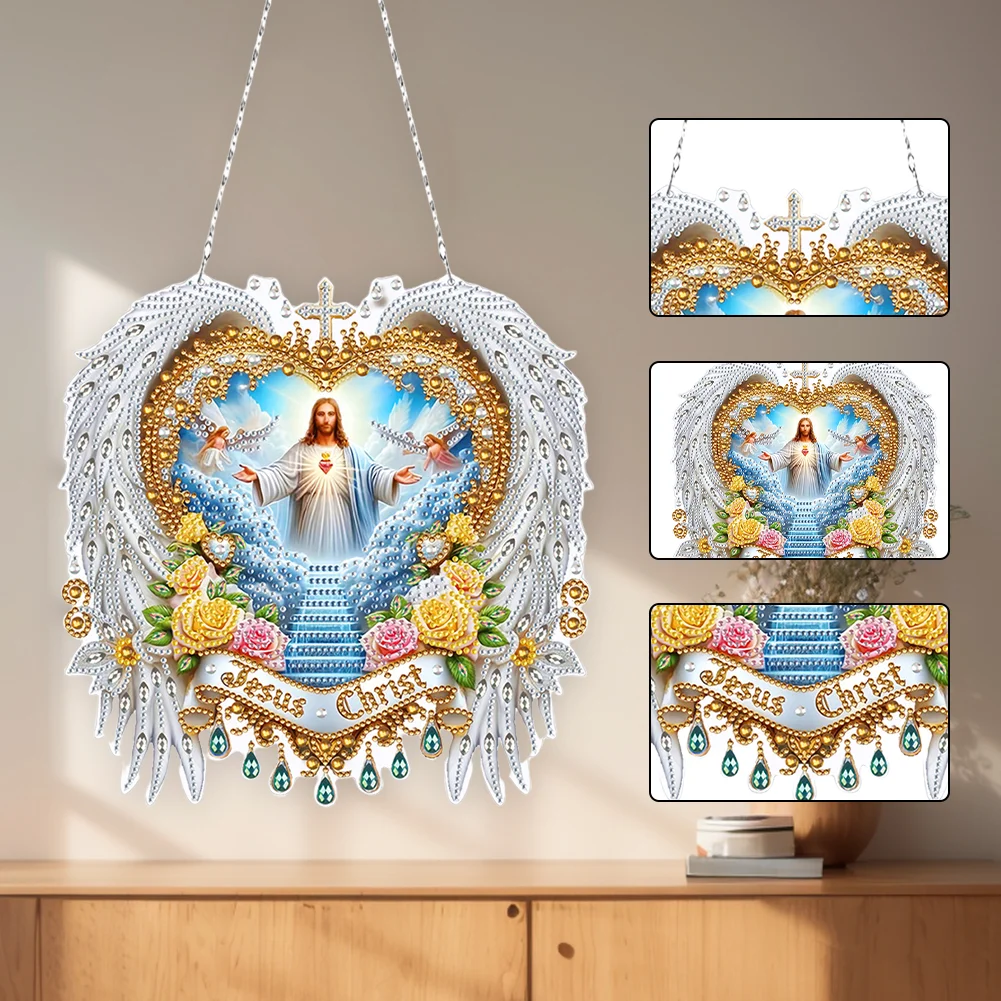 5D DIY Acrylic Jesus Special Shape Diamond Painting Dots Pendant Rhinestone Diamond Art Pendants