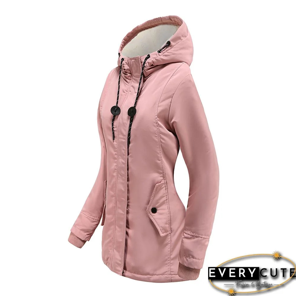 Pink Plush Warm Hooded Parka Coat