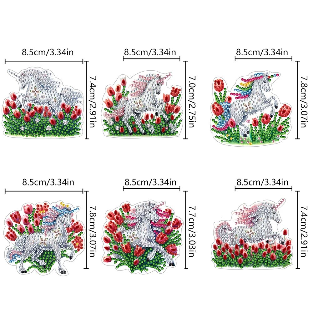  6 Pcs Tulip Horse Diamond Painting Cartoon Fridge Magnetic Stickers