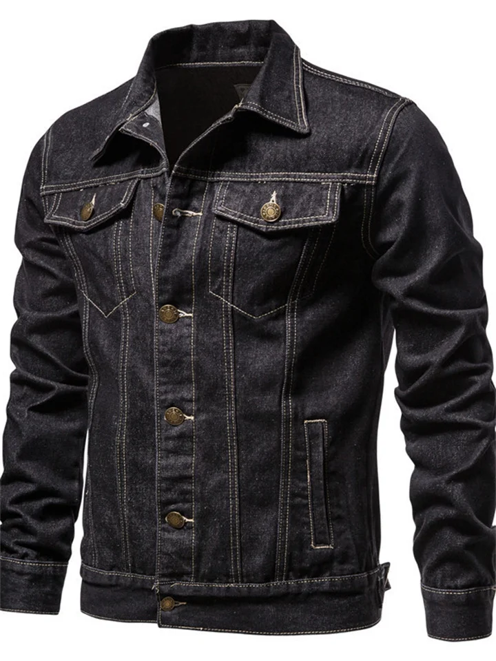 Autumn Men's Solid Color Denim Jacket Cotton Casual Slim Jacket Men's Denim Lapel Coat Men's Clothing | 168DEAL