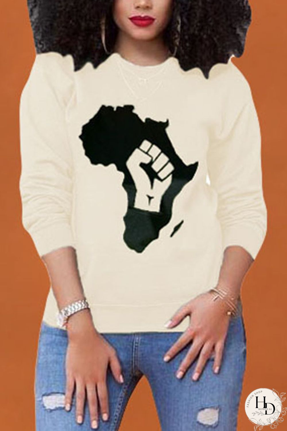 Apricot O Neck Print Polyester Print Long Sleeve Outerwear