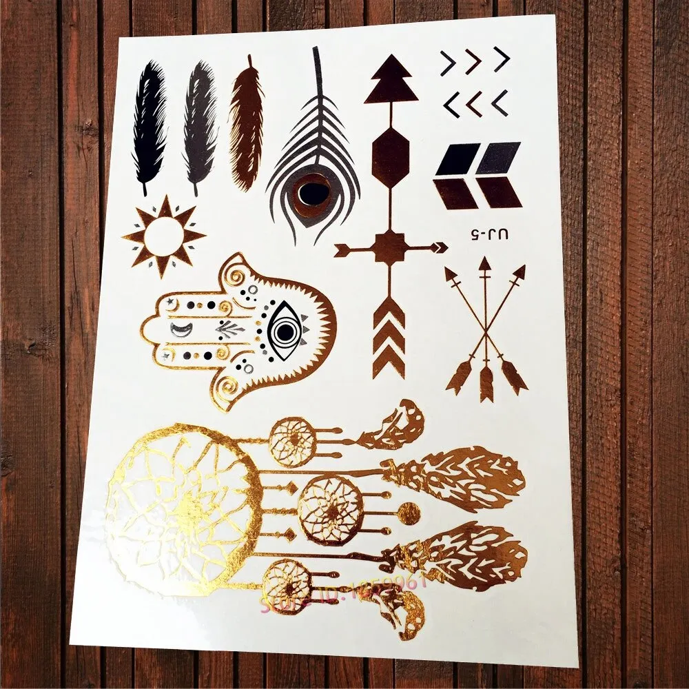 Sdrawing Big Size Gold Flying Butterfly Flash Tattoo Jewel Sticker ACT-199 Henna Bracelet 3D Makeup Butterfly Waterproof Tattoo Women