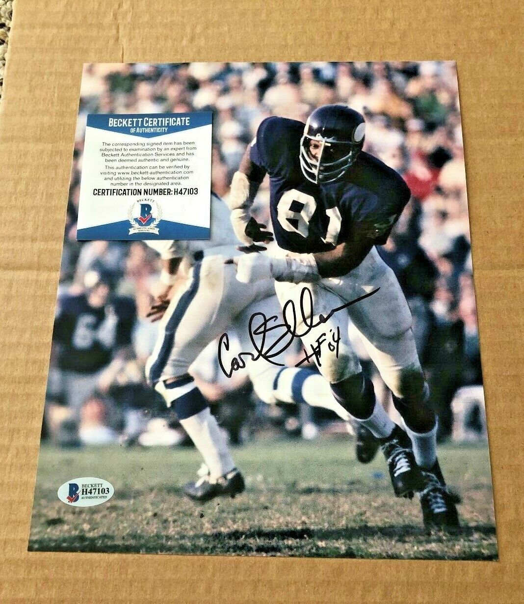 CARL ELLER SIGNED MINNESOTA VIKINGS 8X10 Photo Poster painting W/HOF 04 BECKETT CERTIFIED