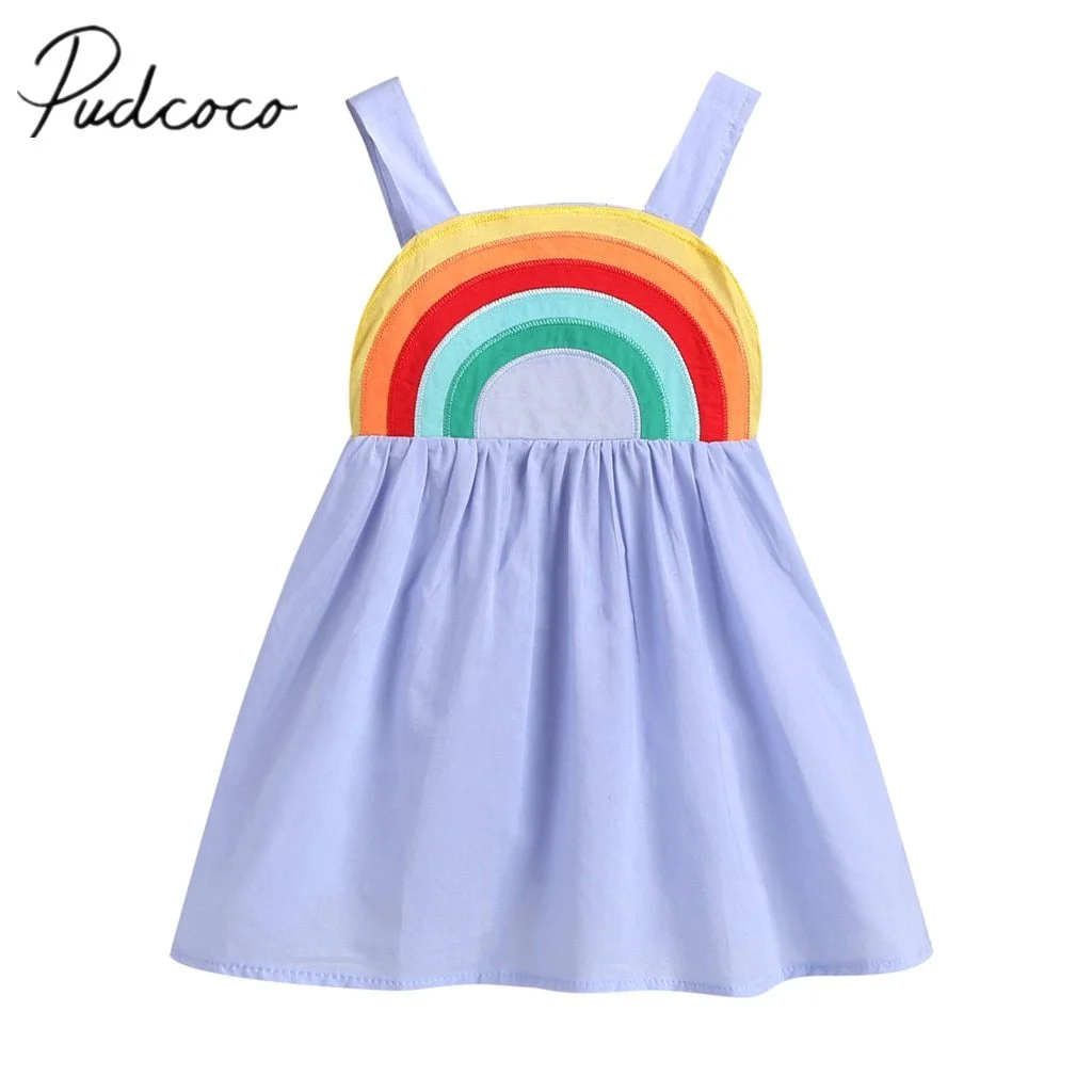 2019 Brand New 1-5Y Infant Kids Baby Girl Rainbow Sling Dress Casual Sleeveless A-Line Backless Sundress Colorful Outfit Clothes