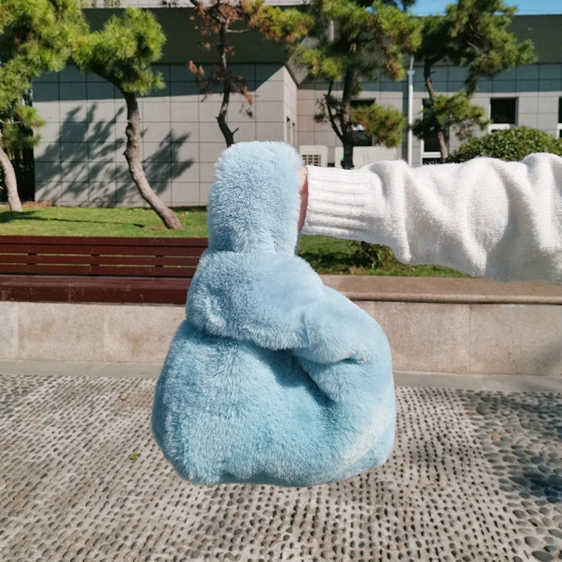 Furry Korean Style Autumn And Winter Imitation Rex Rabbit Fur Handbag Cute Plush Vest Bag For Women