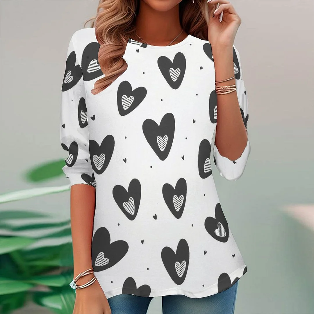 Vintage Printed Long Sleeve Plus Size Tunic for  Women and Men Unisex Pattern Heart,Love,Valentine's Day