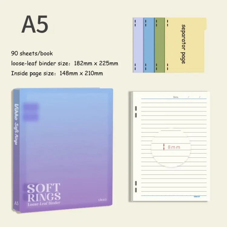 Journalsay A5/B5 90 Sheets/book Soft Silicone Ring Loose-leaf Binder Notebook