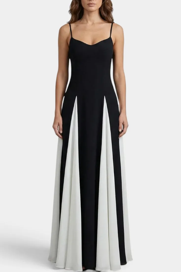 Structured Striped Maxi Dress with Spaghetti Straps