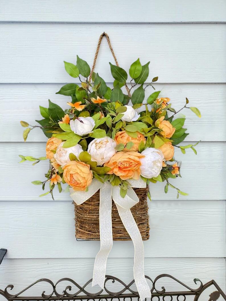 Spring Oraneg and Cream Floral basket 
