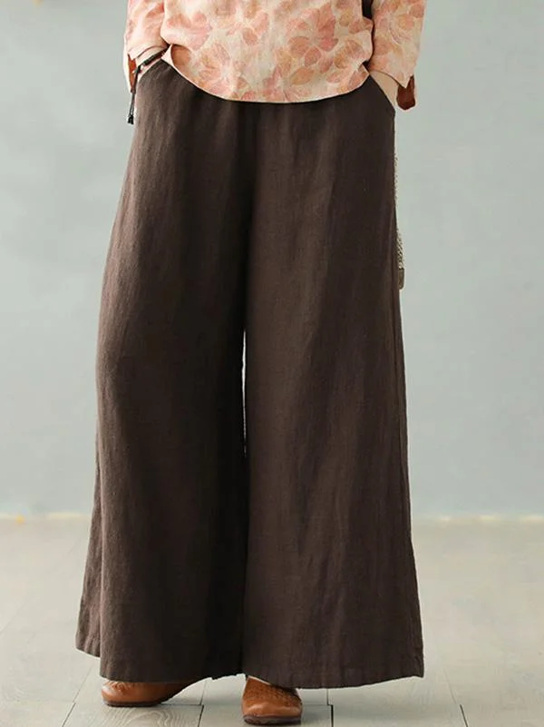 Loose Vintage Solid Color Wide-Leg Pants