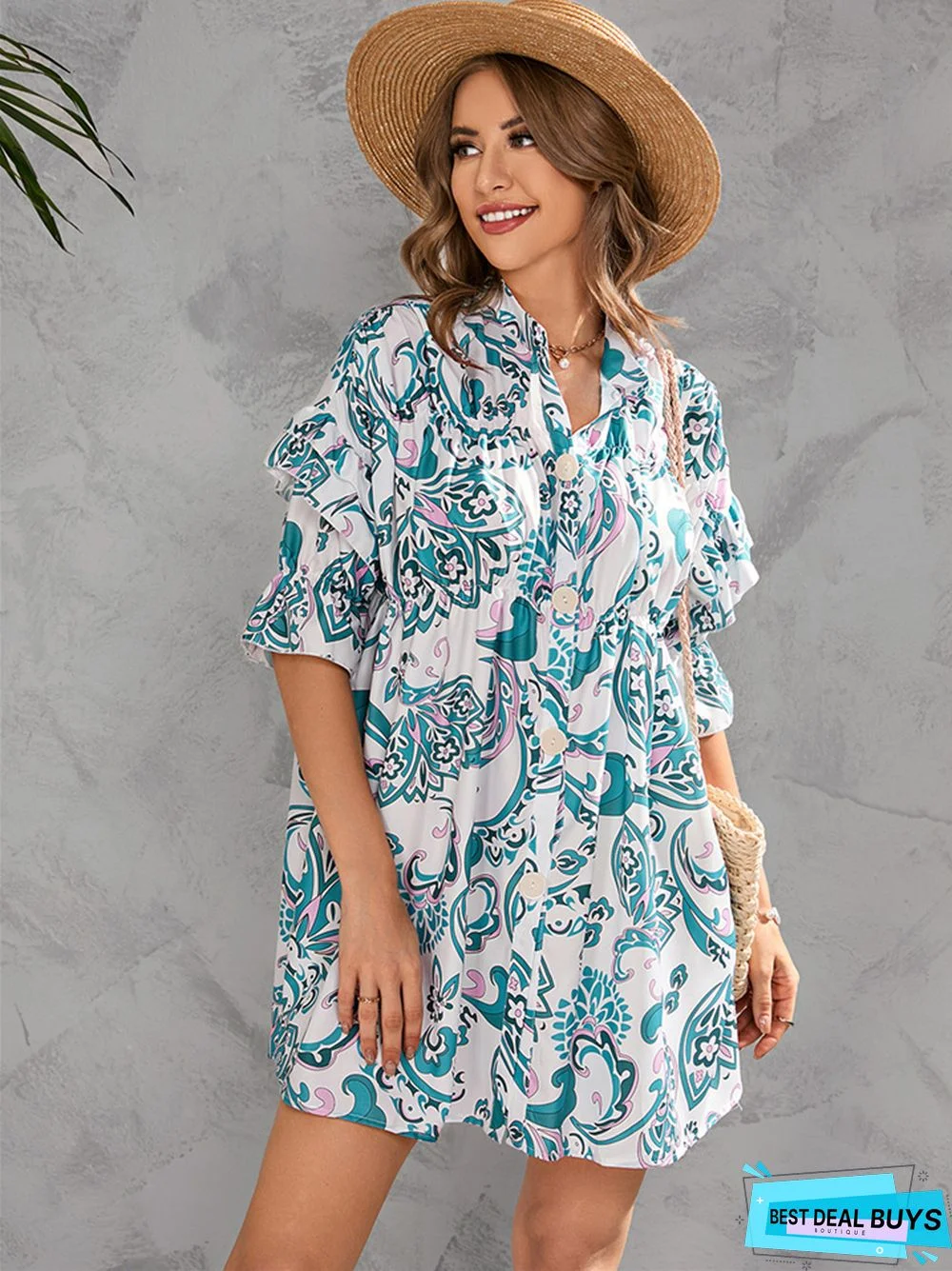 Short 5 / 4 Sleeve Print Dresses