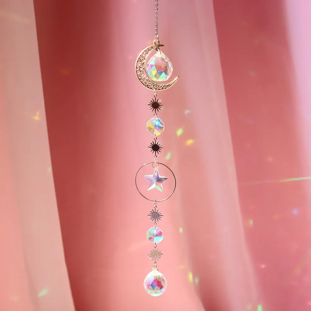 Crystal Windchime Ornament Feather Butterfly Hanging Pendant (Silver 12)