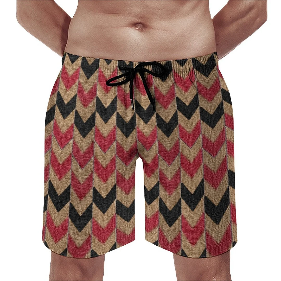 Red Black Arrow Down Arrowhead Men's Swim Trunks Summer Board Shorts Quick Dry Beach Short with Pockets