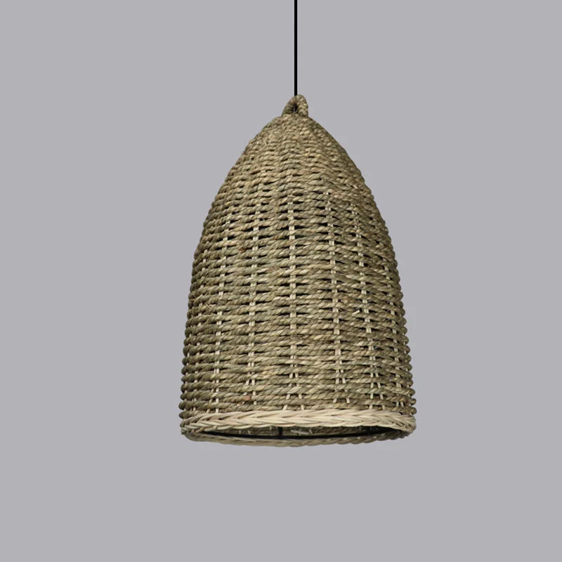 Rattan Bell Pendant Light Rustic Hanging Lampshade For Bedroom