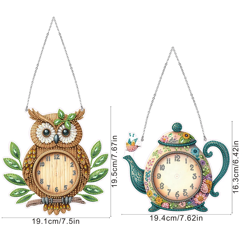 2Pcs Owl DIY Diamond Painting Ornament with Clock Function Home Craft Decor Art