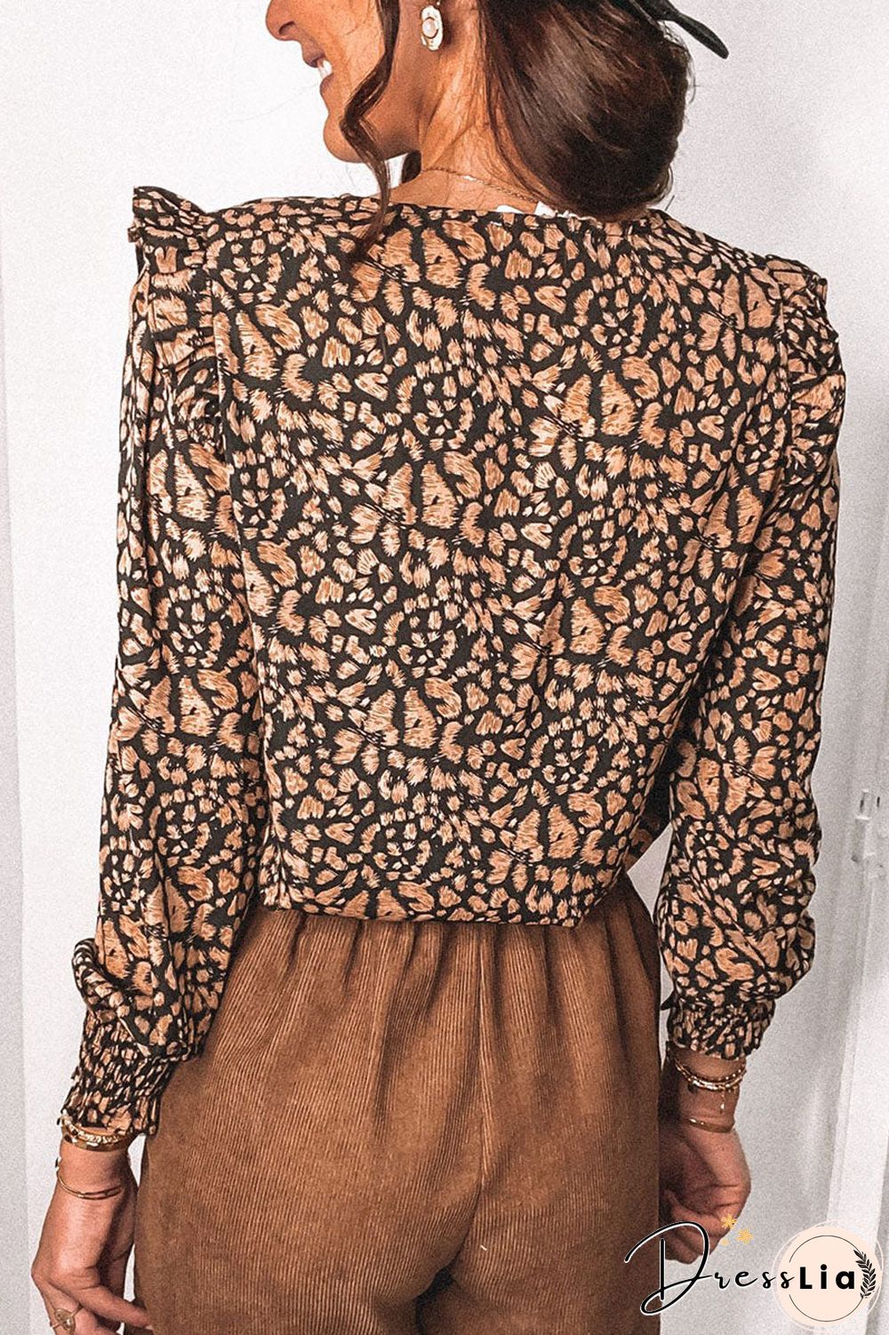 Fashion Print Flounce V Neck Tops