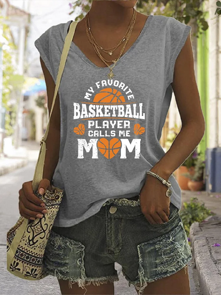 My favorite basketball player calls me mom V Neck T-shirt Tees-Annaletters