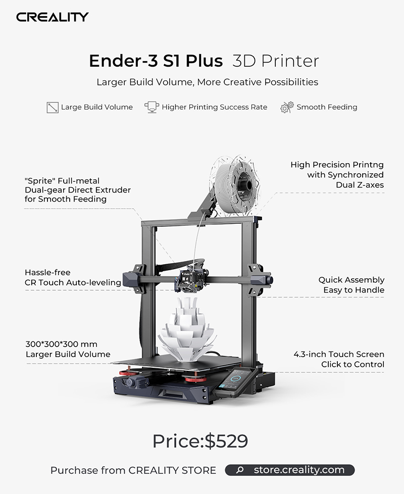 Creality Launches Ender-3 S1 Plus – the Sizeable Smart 3D Printer for  Prosumers