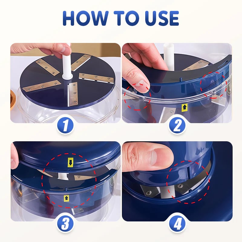 Diagram showing how to assemble and use the peeler