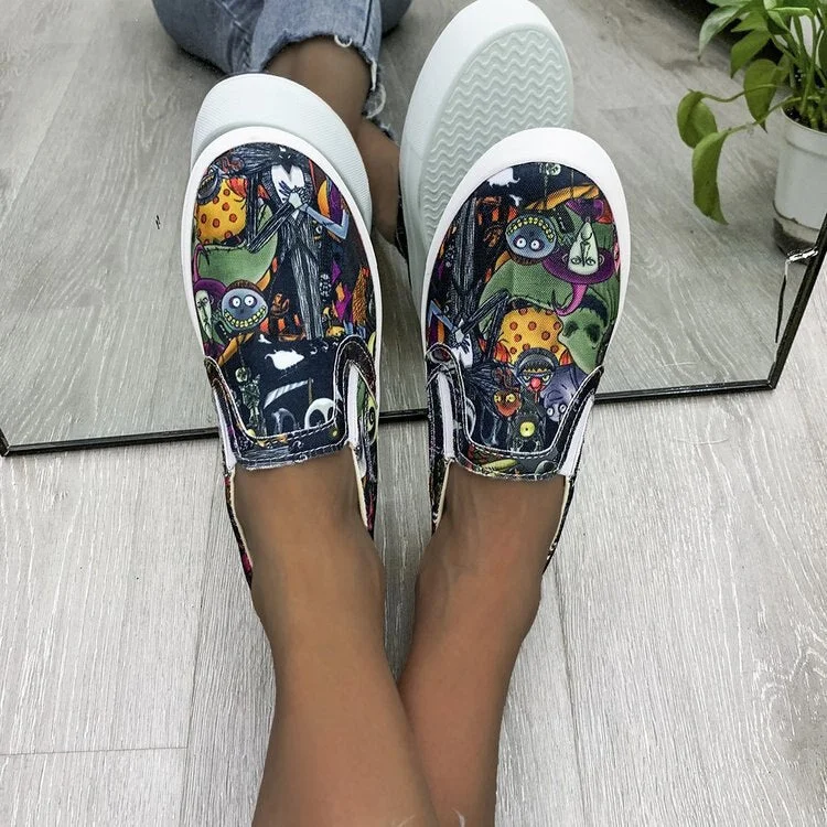 Women Flats 2021 Plus Size Fashion Graffiti Flat Shoes Women Low Cut Slip-on Casual Shoes Ladies Canvas Loafers Zapatillas Mujer