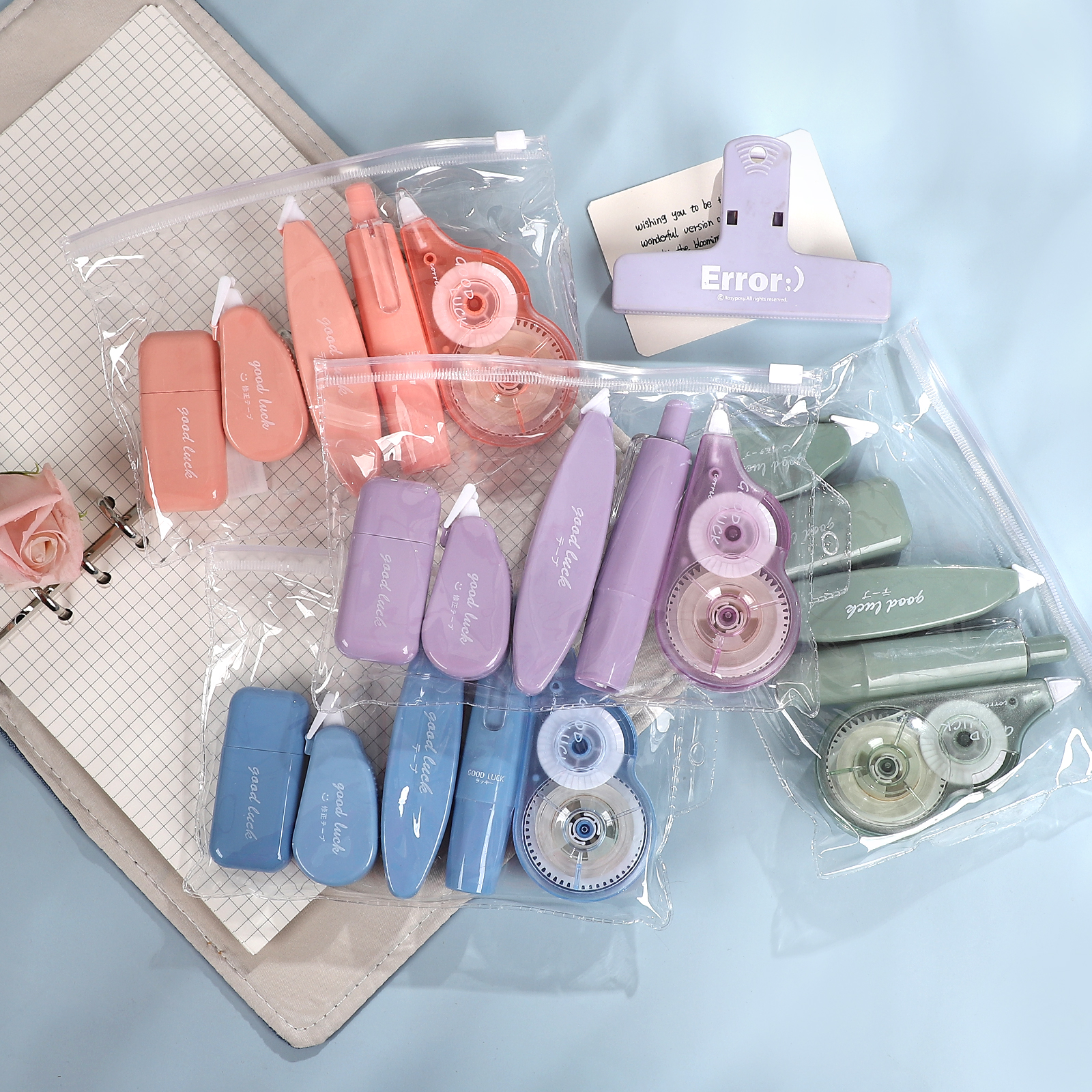 수정 테이프 - 5개/세트 마카롱 컬러 심플 무음