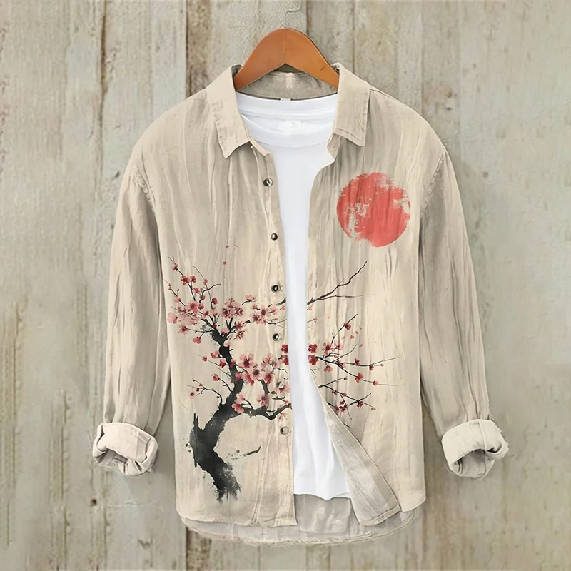 Japanese Cherry Blossom And Sunset Art Print Long Sleeve Shirt