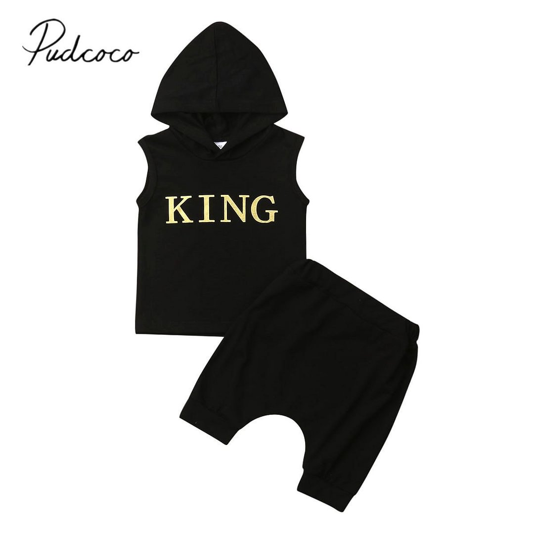 2019 Baby Summer Clothing Toddler Baby Boys Hooded Outfits Sleeveless Clothes Casual Letter Vest Bottoms Shorts 2PCS Set 0-3T