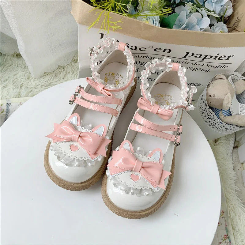 Lourdasprec Kawaii Lolita Shoes Femme Fashion Lace Zapatillas Mujer 2021 Autumn Heart Patchwork Woman Flats Mix Color Buckle Ladies Footwear