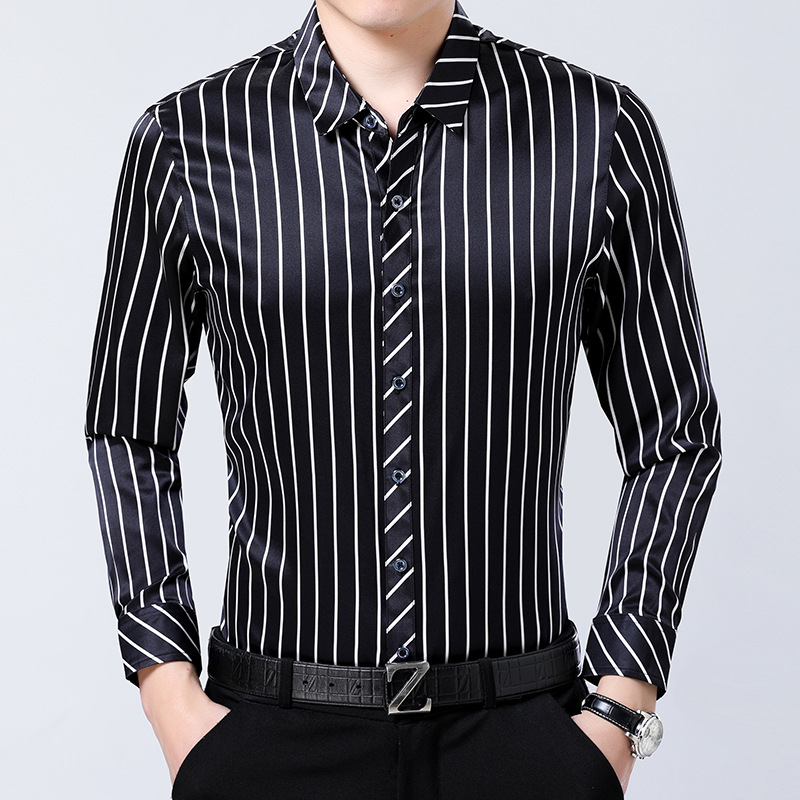 Black Striped Long Sleeves Silk Shirt
