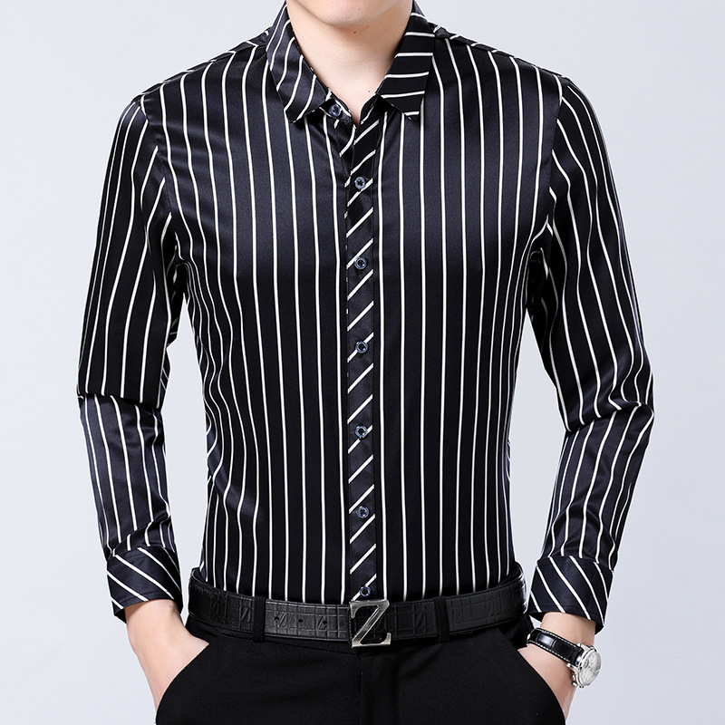 19 MOMME Chemise en soie rayée à manches longues-Soie Plus