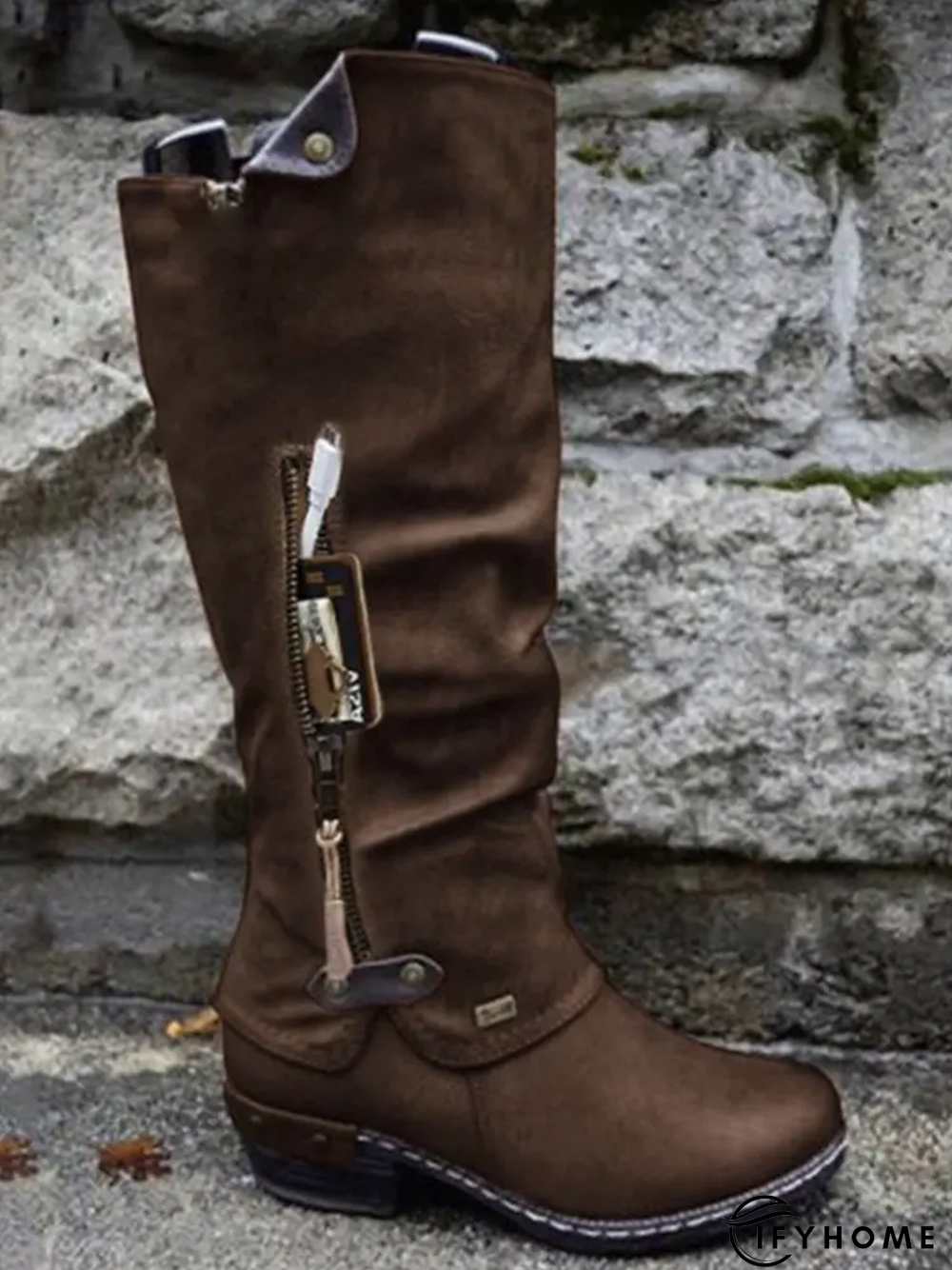 Vintage Casual Pleated Zip Riding Boots | IFYHOME