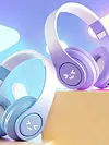 Light-Up Wireless BT Headphones Rechargeable Kawaii Wireless BT5.3 Headset Gradient Color HiFi Stereo Gaming Earphones for Home Office School Outdoor Travel