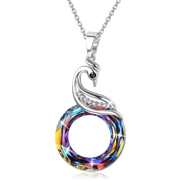 2 Colors Woman's ❤️Nirvana of Phoenix❤️ Crystal Pendant Necklace Gift for Her ( Blue / Multi )