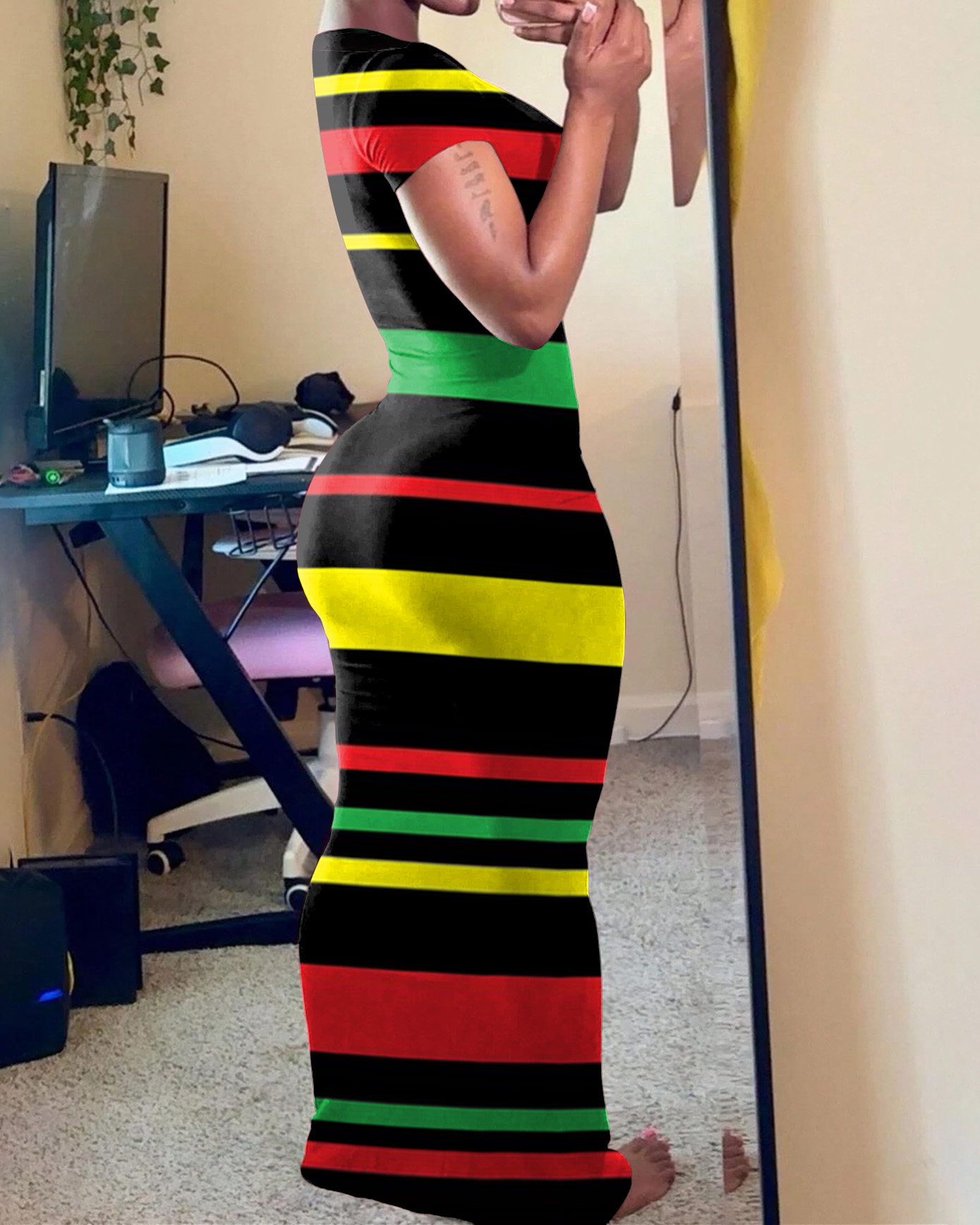 Reggae Stripes Casual Short Sleeve Bodycon Dress