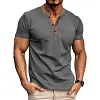 Cotton Blend Men's Short Sleeve Henley T-Shirt with Contrast Stitching and Button Placket by Inlyline