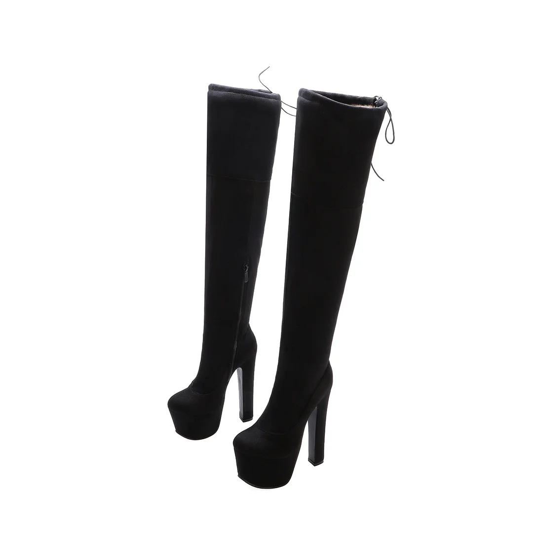 2020 New Sexy Women Over The Knee Boots 17cm Super High Heels Patent Leather Boots Winter Short Plush Shoes Woman Size 34-46