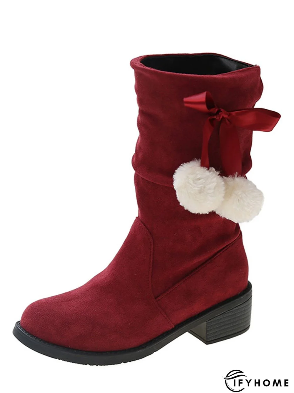Christmas Pompom Decor Faux Suede Slouchy Boots | IFYHOME