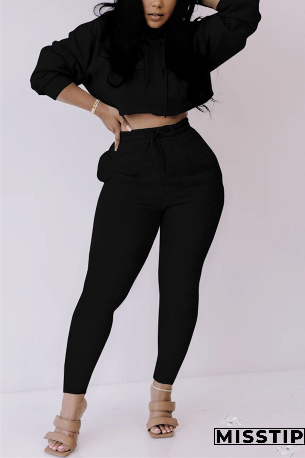 Gray Fashion Casual Long Sleeve Hooded Collar Regular Sleeve Short Solid Two Pieces