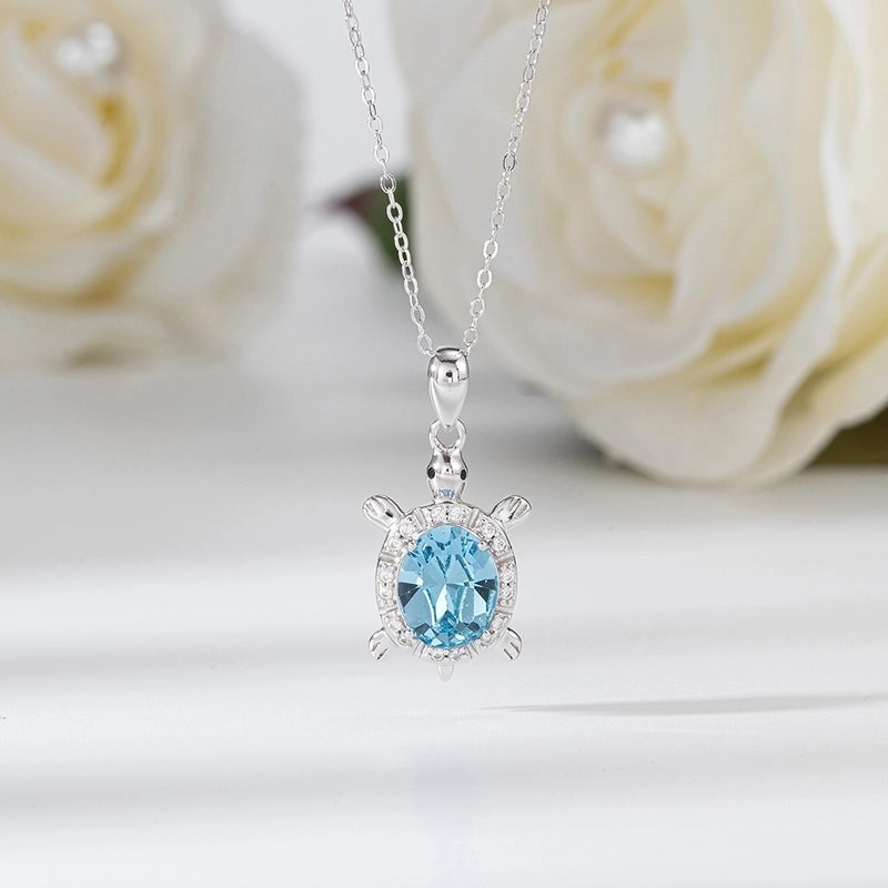 925 Sterling Silver Water Plating Crystal Zircon Cable Chain Handmade Polishing Inlay Tortoise Pendant Necklace