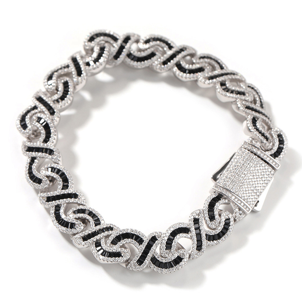 12MM Infinity Black/Pink Baguette CZ Stone Cuban Bracelets