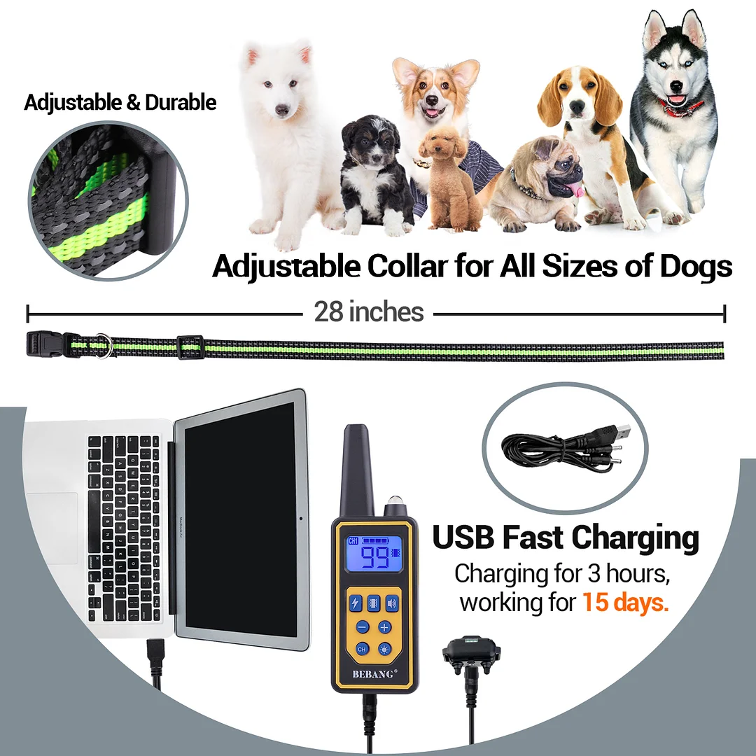 BEBANG Dog Training Collars, Dog Shock Collar with Remote 2600 feet, 4 Modes Beep Vibration