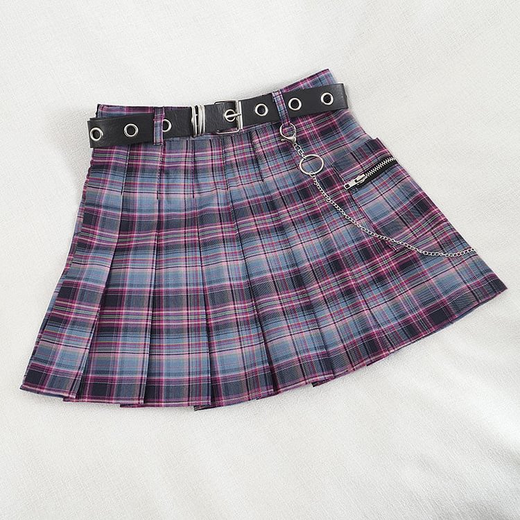 A-line Pleated Skirt With Chain Belt - Gotamochi Kawaii Shop, Kawaii Clothes
