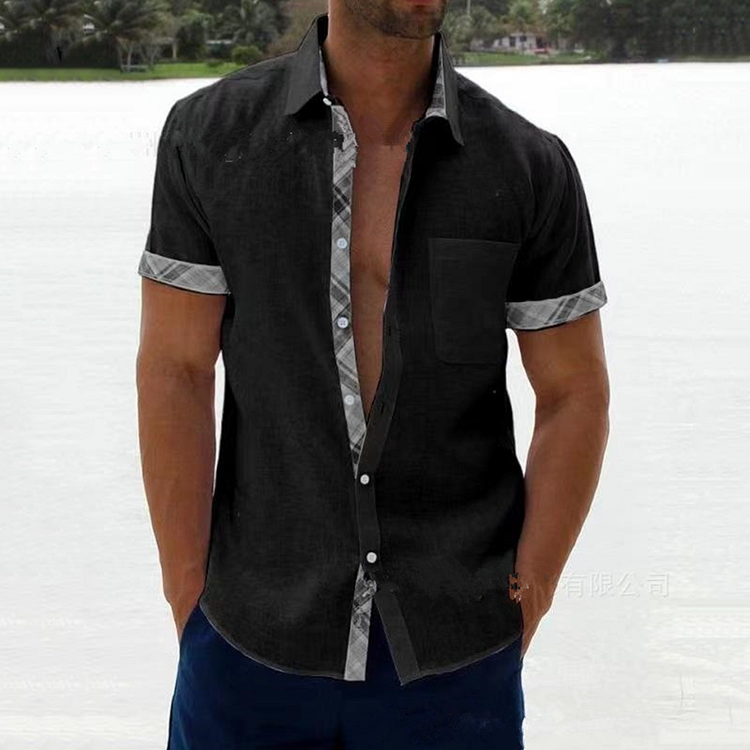 BrosWear Men's Plain Holiday Casual Short Sleeve Shirt