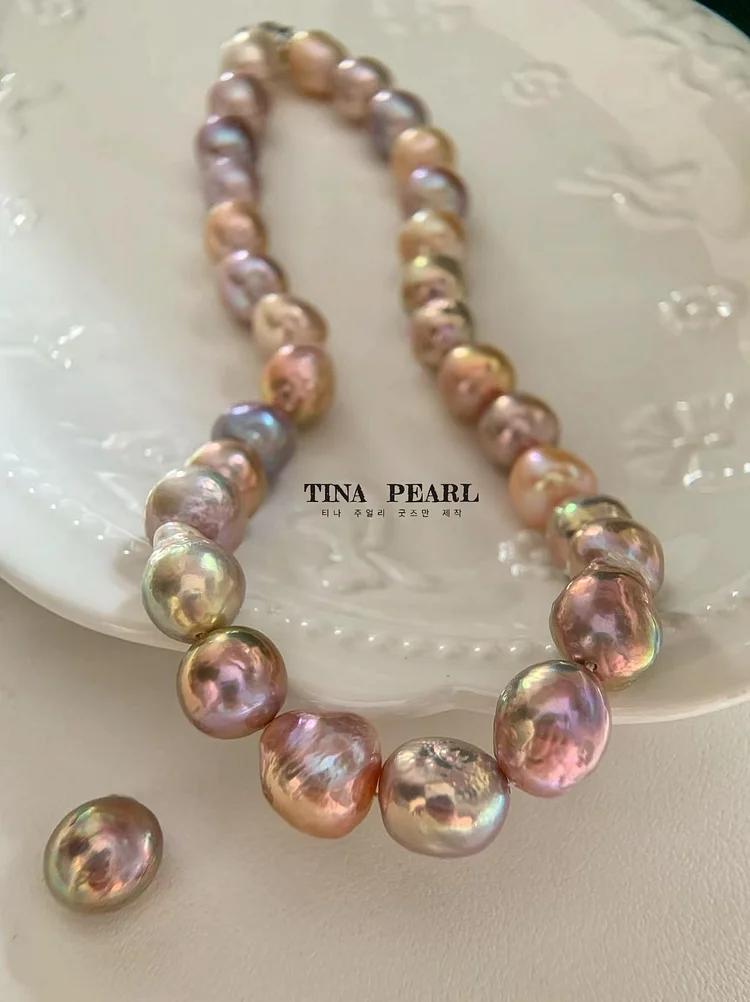 TINA PEARL Aurora, colorful freshwater pearl necklace s925 50cm length