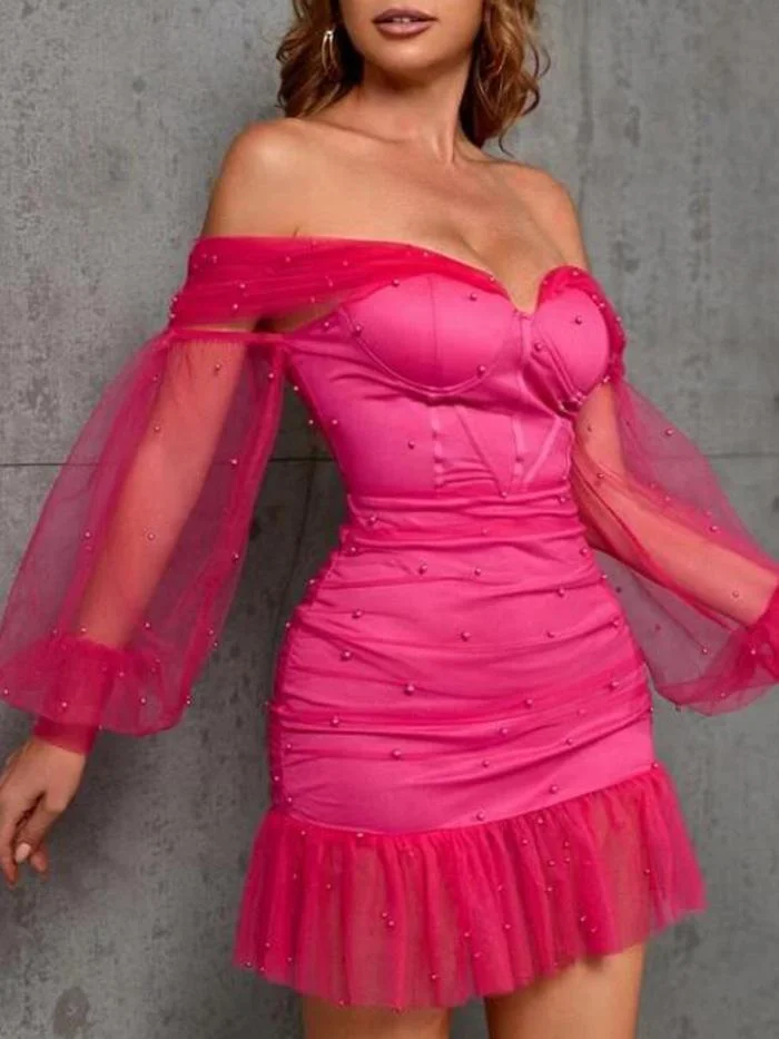 Sexy Strapless Mesh and Beaded Dress