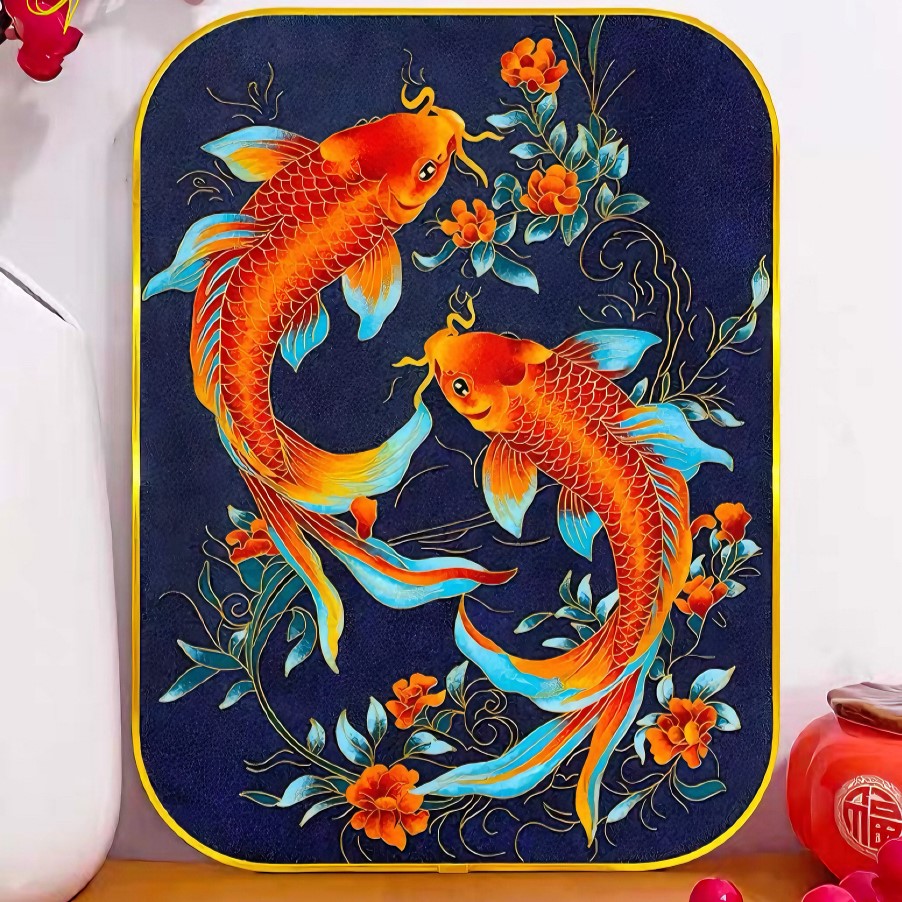 Koi among Blooming Flowers -Cloisonne Painting Art Kits - Cloisonnekit
