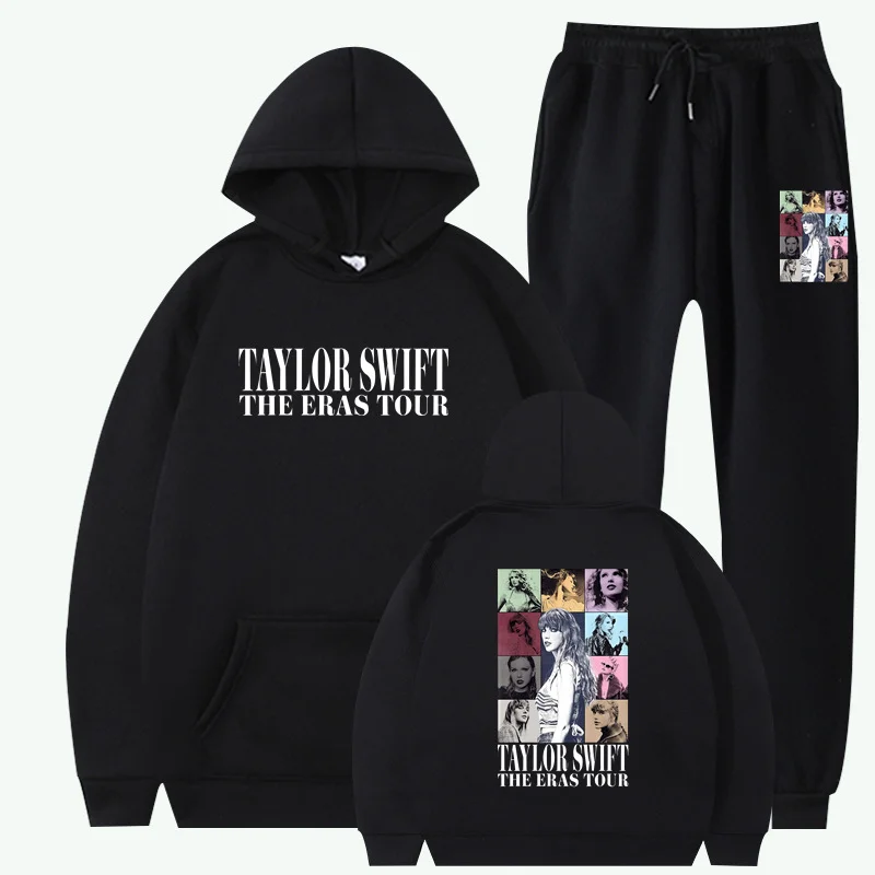 Taylor The Eras Tour Hoodies Character Letters Loose Hooded Fleece Sweatshirt Set